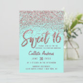 Chic Aqua Rose Gold Scattered Glitzer Sweet 16 Einladung (Stehend Vorderseite)
