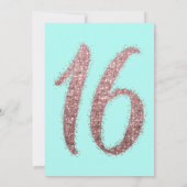 Chic Aqua Rose Gold Scattered Glitzer Sweet 16 Einladung (Rückseite)