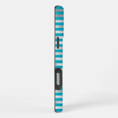Chic Aqua Silver Stripes Monogramm iPhone Hülle (Rechte Seite)