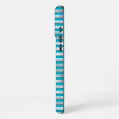 Chic Aqua Silver Stripes Monogramm iPhone Hülle (Linke Seite)