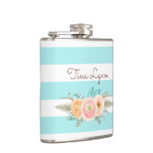 Chic Aqua Stripes Feminine Flora Name Flachmann (Rechts)