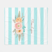 Chic Aqua Stripes Feminine Flora Name Fleecedecke (Vorderseite (Horizontal))