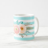 Chic Aqua Stripes Feminine Flora Name Kaffeetasse (VorderseiteRechts)