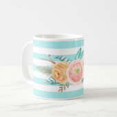 Chic Aqua Stripes Feminine Flora Name Kaffeetasse (Vorderseite Links)