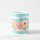 Chic Aqua Stripes Feminine Flora Name Kaffeetasse (Mittel)