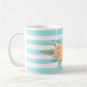 Chic Aqua Stripes Feminine Flora Name Kaffeetasse (Links)