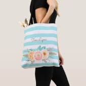 Chic Aqua Stripes Feminine Flora Name Tasche (Von Nahem)