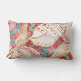 Chic Aqua Türkis Coral Red Seashells Muster Lendenkissen