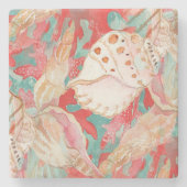 Chic Aqua Türkis Coral Red Seashells Muster Steinuntersetzer (Vorderseite)