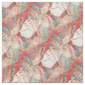 Chic Aqua Türkis Coral Red Seashells Muster Stoff (Muster)