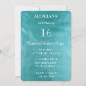 Chic Aqua Turquoise Blue Glam Birthday Einladung (Vorderseite)