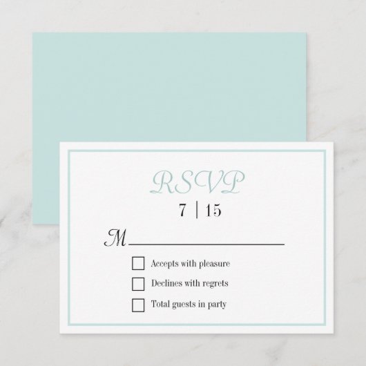Chic Aqua und White Wedding RSVP Karte (Vorne/Hinten)