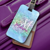 Chic aqua Unicorn Glitzer Glitzern Monogramm Gepäckanhänger