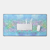 Chic aqua Unicorn Glitzer Glitzern Monogramm Schreibtischunterlage (Tastatur & Maus)