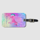 Chic aqua Unicorn Regenbogen-Tropfen Monogramm Gepäckanhänger (Vorderseite (Horizontal))