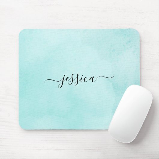 Chic Aqua Watercolor Calligrafy Script Mousepad (Mit Mouse)