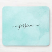 Chic Aqua Watercolor Calligrafy Script Mousepad (Vorne)
