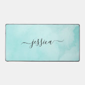 Chic Aqua Watercolor Calligrafy Script Schreibtischunterlage (Vorderseite)