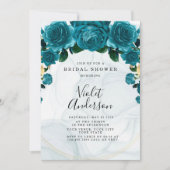 Chic Aquamarin and Gold Peony Brautparty Einladung (Vorderseite)