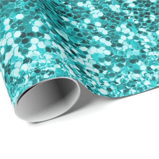 Chic Aquamarin Aqua Glitzer Sparkle Luxus Geschenkpapier (Rolleneckpunkt)