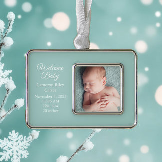 Chic Aquamarin Baby Neugeborenes Foto Keepake Gesc Rahmen-Ornament Silber