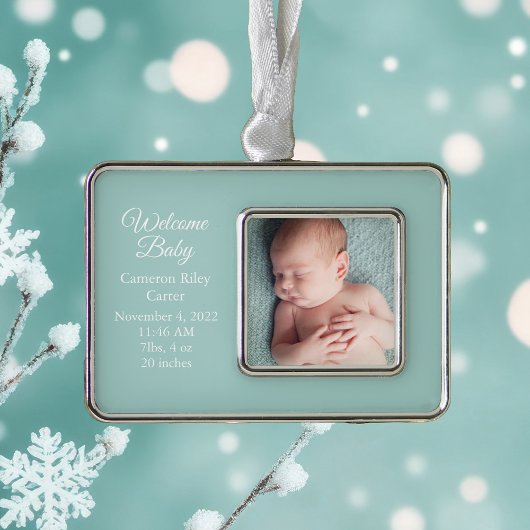 Chic Aquamarin Baby Neugeborenes Foto Keepake Gesc Rahmen-Ornament Silber