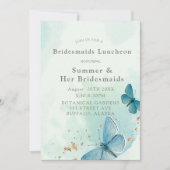 Chic Aquamarin Blue Butterflies Bridesmaids Lunche Einladung (Vorderseite)