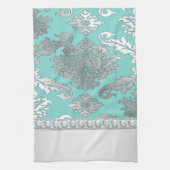 Chic Aquamarin Blue Damask Küchentücher (Vertikal)