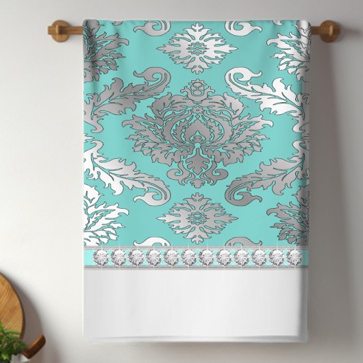 Chic Aquamarin Blue Damask Küchentücher