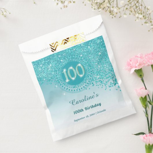 Chic Aquamarin Blue Glitzer Dotted Frame 100. Gebu Geschenktütchen (Versiegelt)