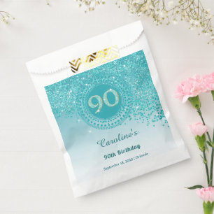 Chic Aquamarin Blue Glitzer, Dotted Frame 90. Gebu Geschenktütchen