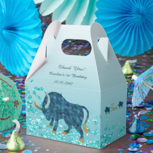 Chic Aquamarin Blue Glitzer Gold Taurus Zodiac Bir Geschenkschachtel