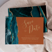 Chic Aquamarin Blue Gold Agate Burnt Oran Save the Einladung