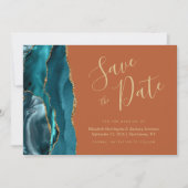 Chic Aquamarin Blue Gold Agate Burnt Oran Save the Einladung (Vorderseite)