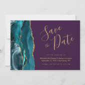 Chic Aquamarin Blue Gold Agate Save the Date Lila Einladung (Vorderseite)
