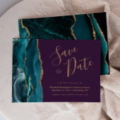 Chic Aquamarin Blue Gold Agate Save the Date Lila Einladung