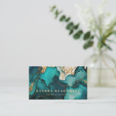 Chic Aquamarin Blue Gold Glitzer Tinte Abstrakt QR Visitenkarte (Stehend Vorderseite)