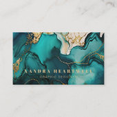 Chic Aquamarin Blue Gold Glitzer Tinte Abstrakt QR Visitenkarte (Vorderseite)
