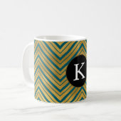 Chic Aquamarin Blue Gold Zickzack Monogram Kaffeetasse (Vorderseite Links)