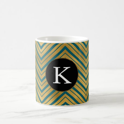 Chic Aquamarin Blue Gold Zickzack Monogram Kaffeetasse (Mittel)