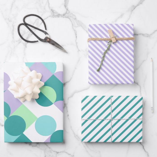 Chic Aquamarin Blue Mint Green Circles Art Pattern Geschenkpapier Set (Vorderseite)