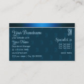 Chic Aquamarin Blue mit Initials-Muster Beruflich Visitenkarte (Rückseite)