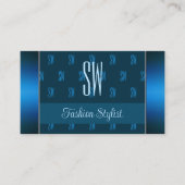 Chic Aquamarin Blue mit Monogram Muster Beruflich Visitenkarte (Vorderseite)