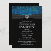 Chic Aquamarin & Blue Paillettes Diamond Housewarm Einladung (Vorne/Hinten)