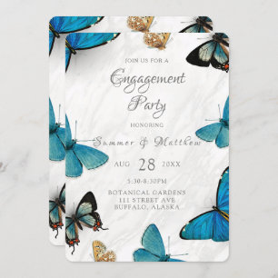 Chic Aquamarin Blue Painted Butterfly Engagement P Einladung