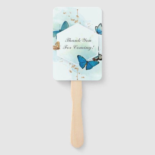 Chic Aquamarin Blue Painted Butterfly Wedding Dank Fächer (Rückseite)