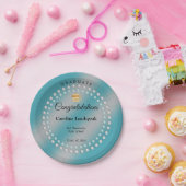 Chic Aquamarin Blue & Pearls Metal Brushed Abschlu Pappteller (Party)