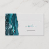 Chic Aquamarin Blue Silver Agate Gray Wedding Esco Platzkarte (Vorderseite)