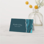 Chic Aquamarin Blue Silver Agate Wedding Platzkarte (Rückseite)