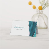 Chic Aquamarin Blue Silver Agate Wedding Platzkarte (Rückseite)